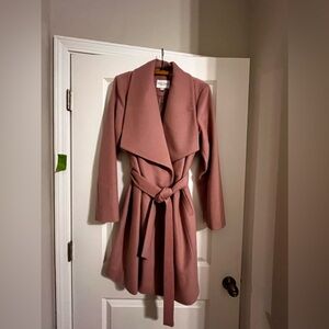Cole Haan Womens Dusty Pink Slick Wool Blend Belted Wrap Coat